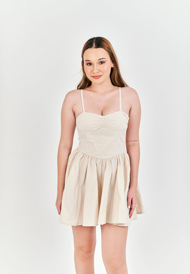 Arrietty Off White Sweetheart Neckline Sleeveless Smocked Zipper Back Mini Dress