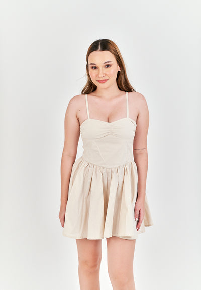 Arrietty Off White Sweetheart Neckline Sleeveless Smocked Zipper Back Mini Dress