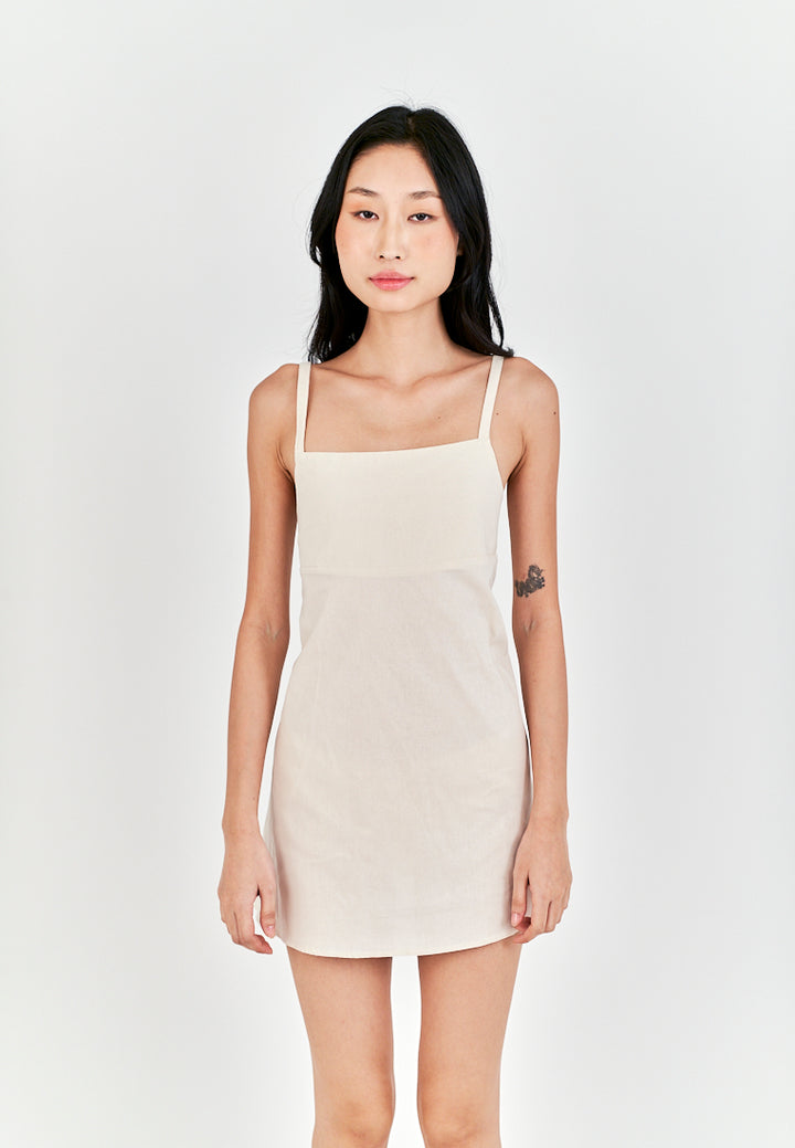 Chihiro Off White Linen Sleeveless Zipper Back Mini Dress