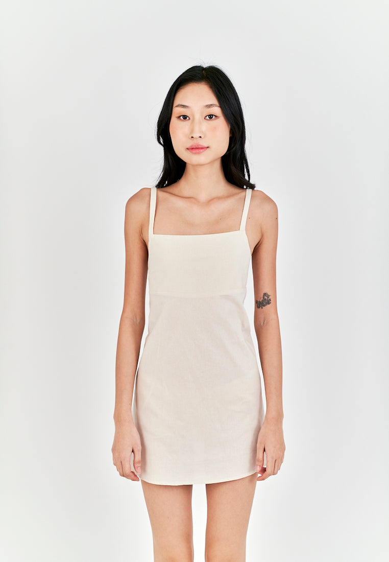 Chihiro Off White Linen Sleeveless Zipper Back Mini Dress