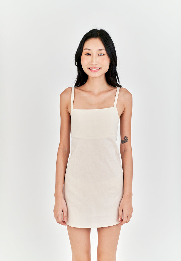 Chihiro Off White Linen Sleeveless Zipper Back Mini Dress