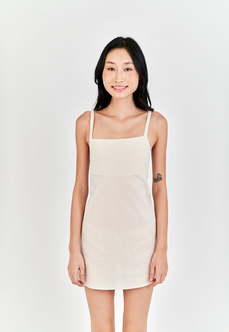 Chihiro Off White Linen Sleeveless Zipper Back Mini Dress