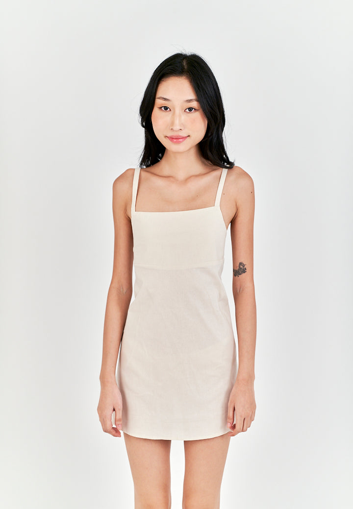 Chihiro Off White Linen Sleeveless Zipper Back Mini Dress