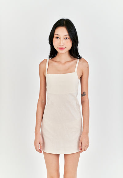 Chihiro Off White Linen Sleeveless Zipper Back Mini Dress