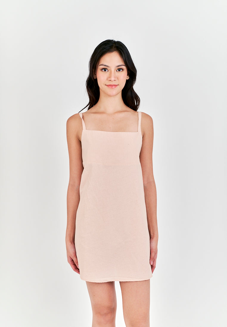 Chihiro Pink Linen Sleeveless Zipper Back Mini Dress