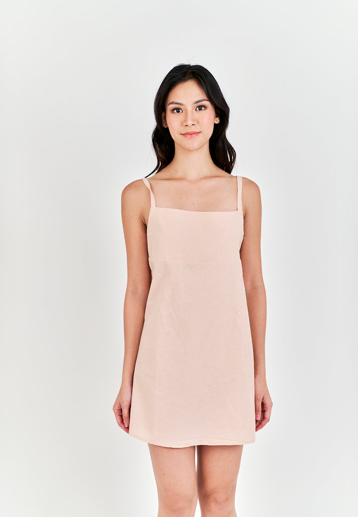 Chihiro Pink Linen Sleeveless Zipper Back Mini Dress