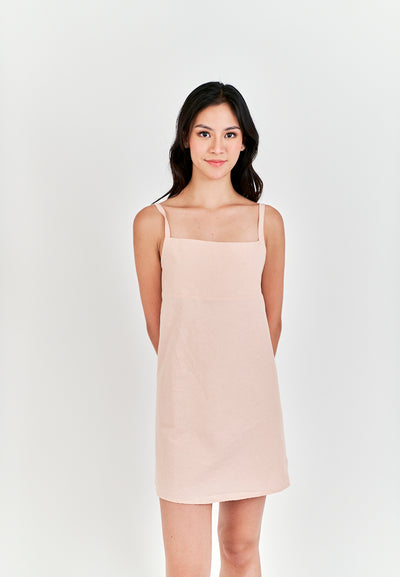 Chihiro Pink Linen Sleeveless Zipper Back Mini Dress