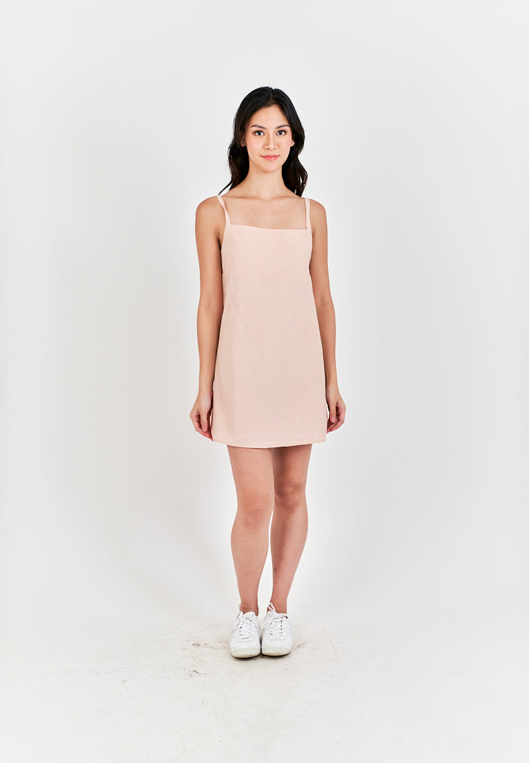 Chihiro Pink Linen Sleeveless Zipper Back Mini Dress
