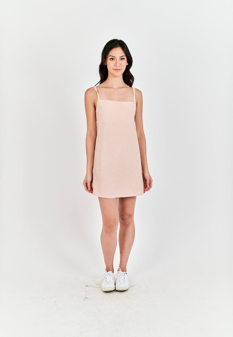 Chihiro Pink Linen Sleeveless Zipper Back Mini Dress