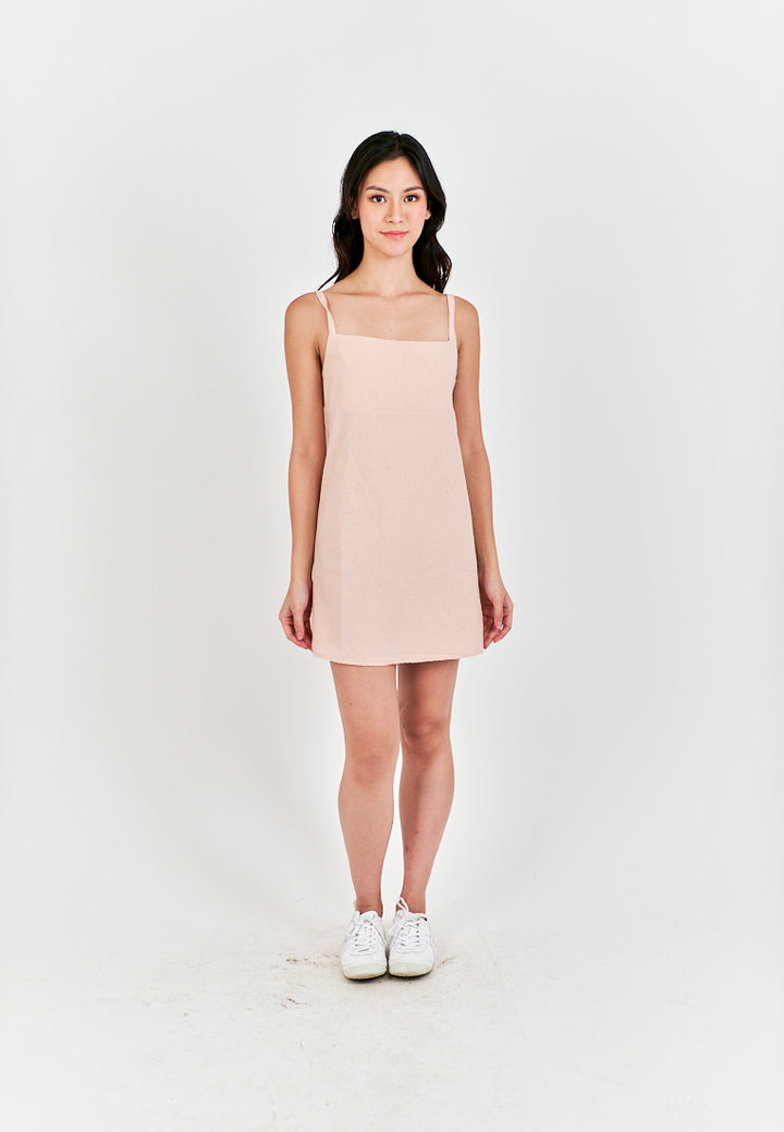 Chihiro Pink Linen Sleeveless Zipper Back Mini Dress