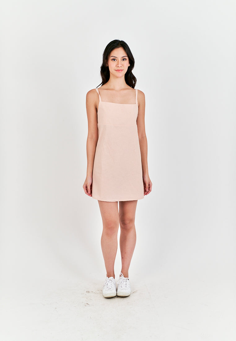 Chihiro Pink Linen Sleeveless Zipper Back Mini Dress