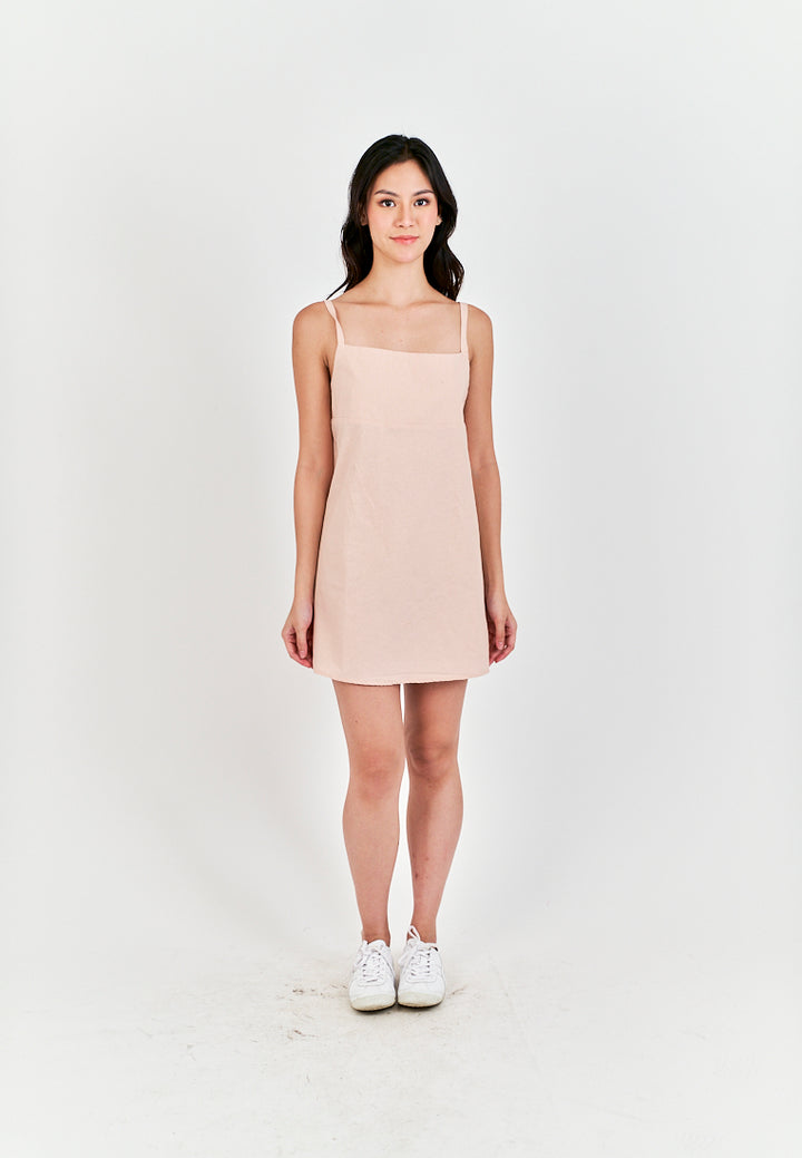 Chihiro Pink Linen Sleeveless Zipper Back Mini Dress