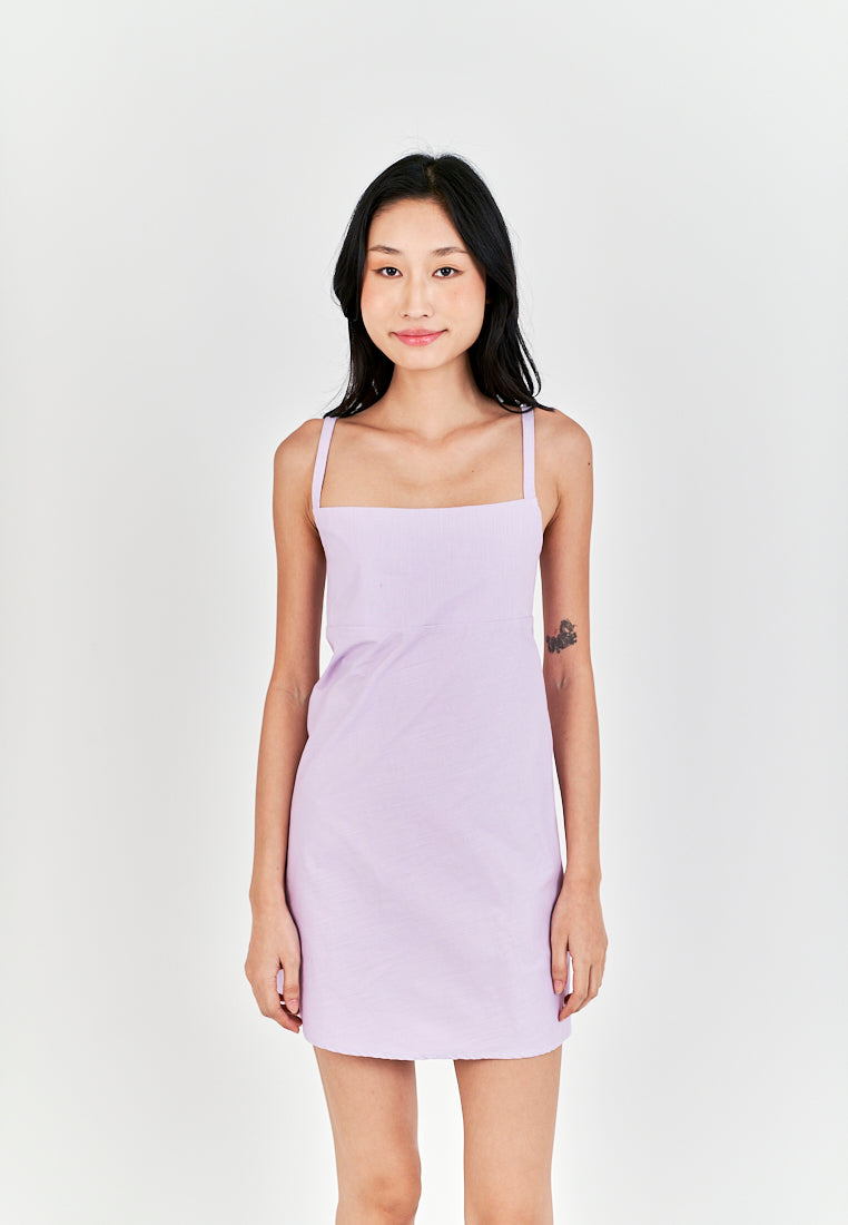 Chihiro Purple Linen Sleeveless Zipper Back Mini Dress