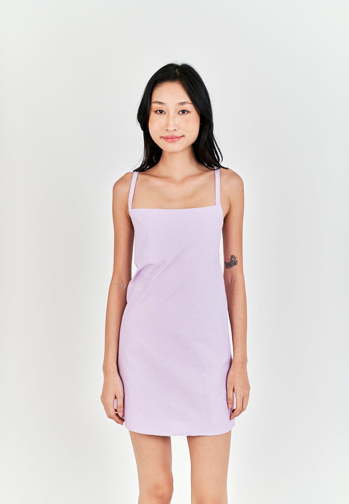 Chihiro Purple Linen Sleeveless Zipper Back Mini Dress