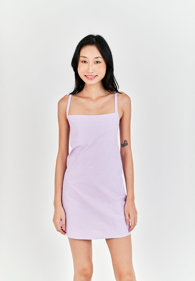 Chihiro Purple Linen Sleeveless Zipper Back Mini Dress