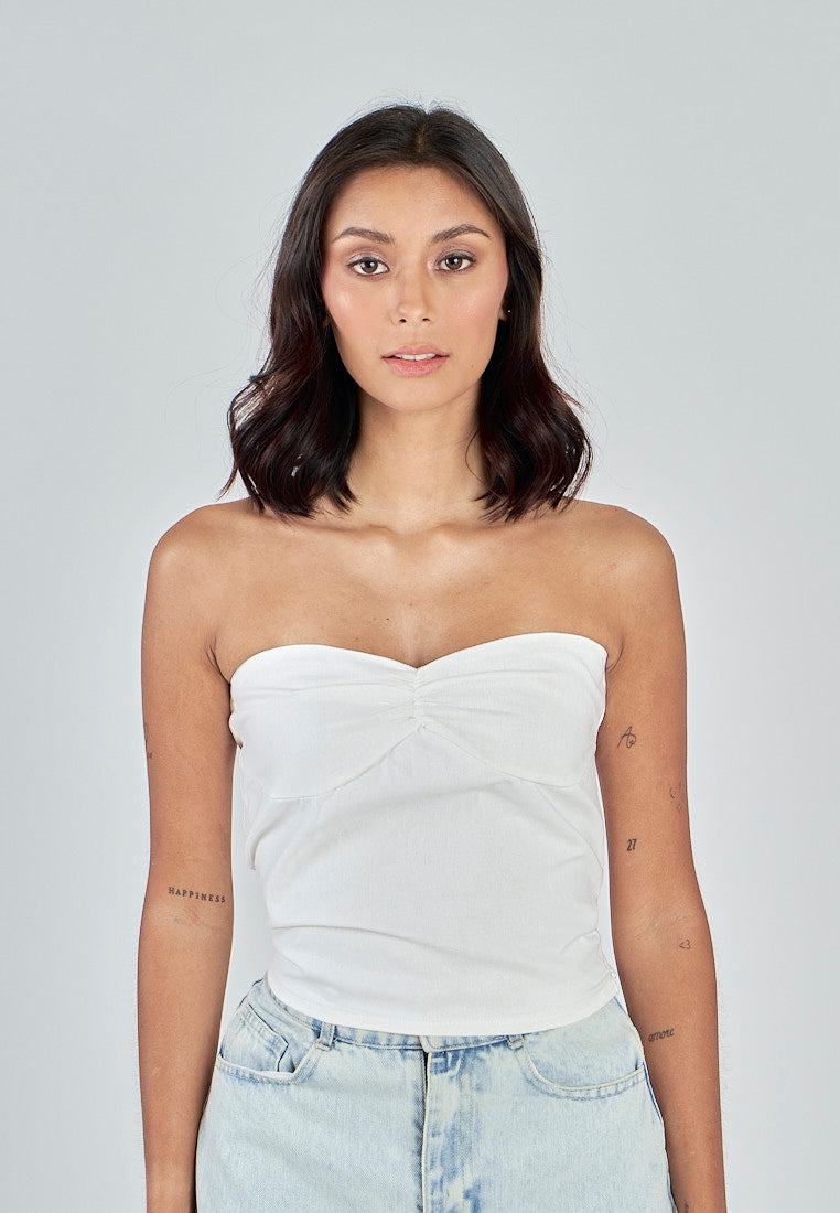Miri White Linen Sweetheart Neckline Smock Back Side Zipper Tube Top