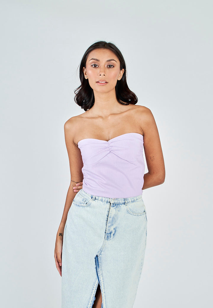 Miri Purple Linen Sweetheart Neckline Smock Back Side Zipper Tube Top