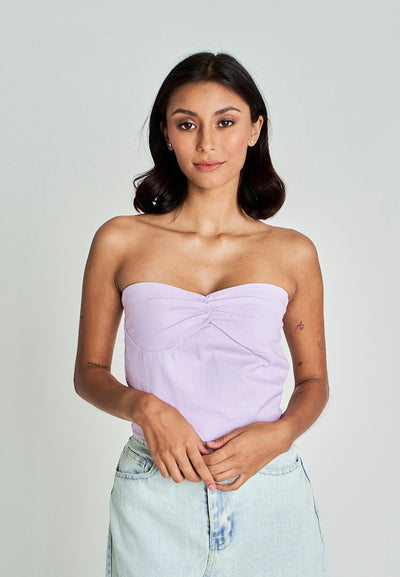 Miri Purple Linen Sweetheart Neckline Smock Back Side Zipper Tube Top