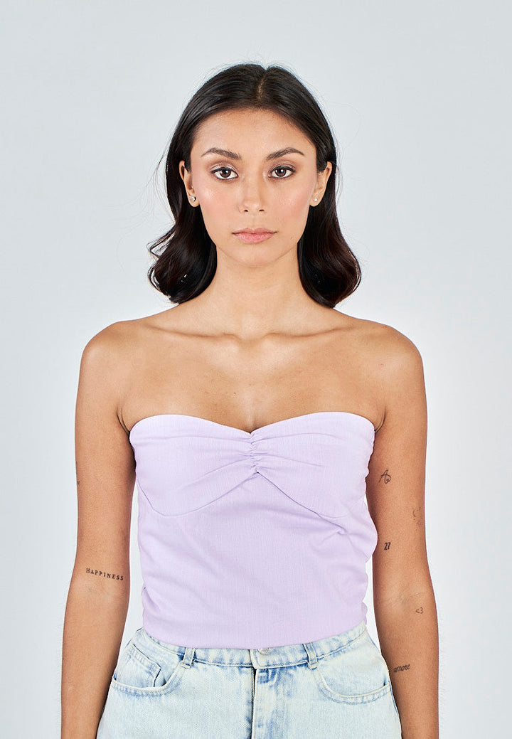 Miri Purple Linen Sweetheart Neckline Smock Back Side Zipper Tube Top