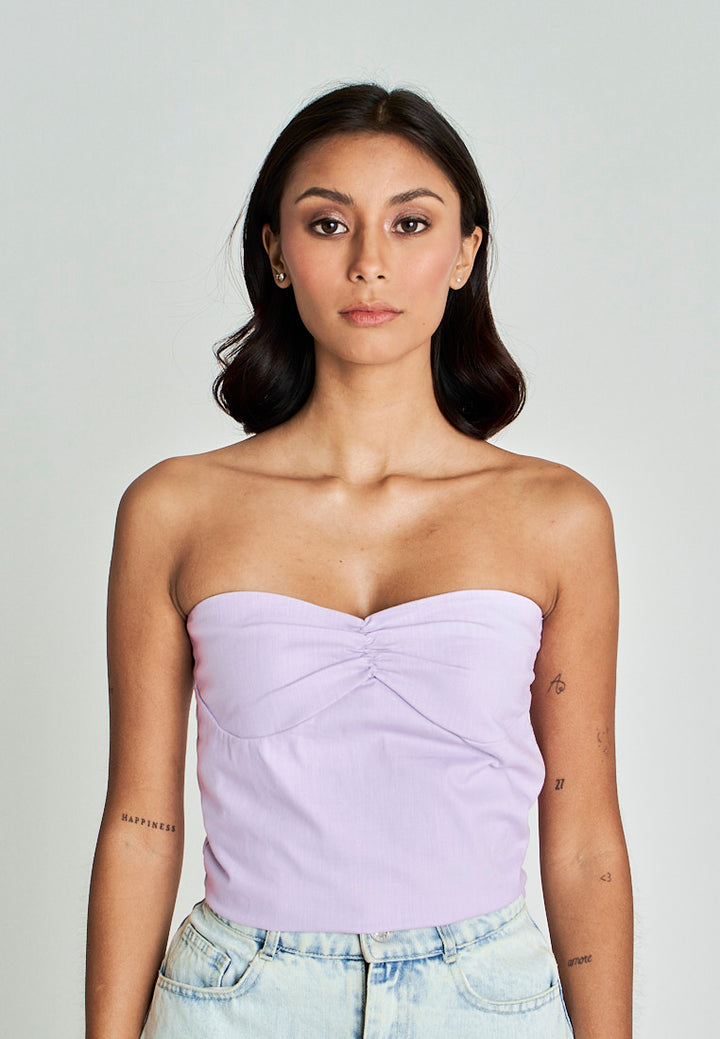 Miri Purple Linen Sweetheart Neckline Smock Back Side Zipper Tube Top