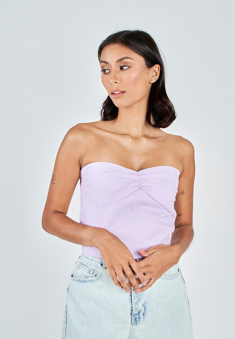 Miri Purple Linen Sweetheart Neckline Smock Back Side Zipper Tube Top