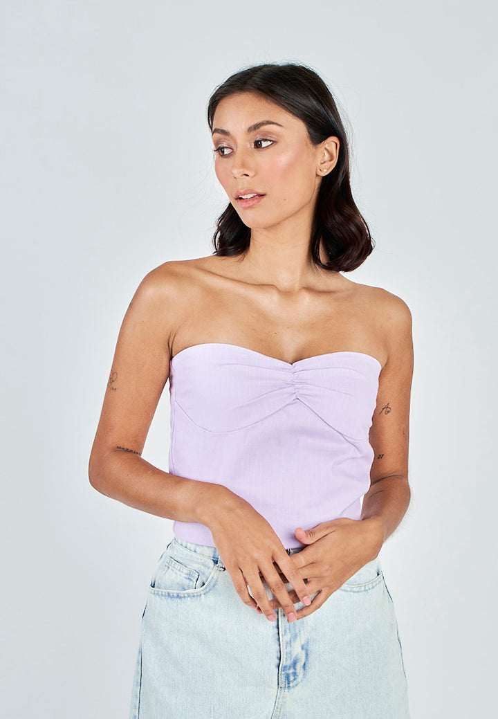 Miri Purple Linen Sweetheart Neckline Smock Back Side Zipper Tube Top