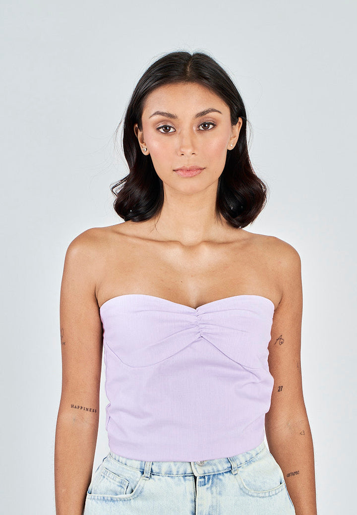 Miri Purple Linen Sweetheart Neckline Smock Back Side Zipper Tube Top