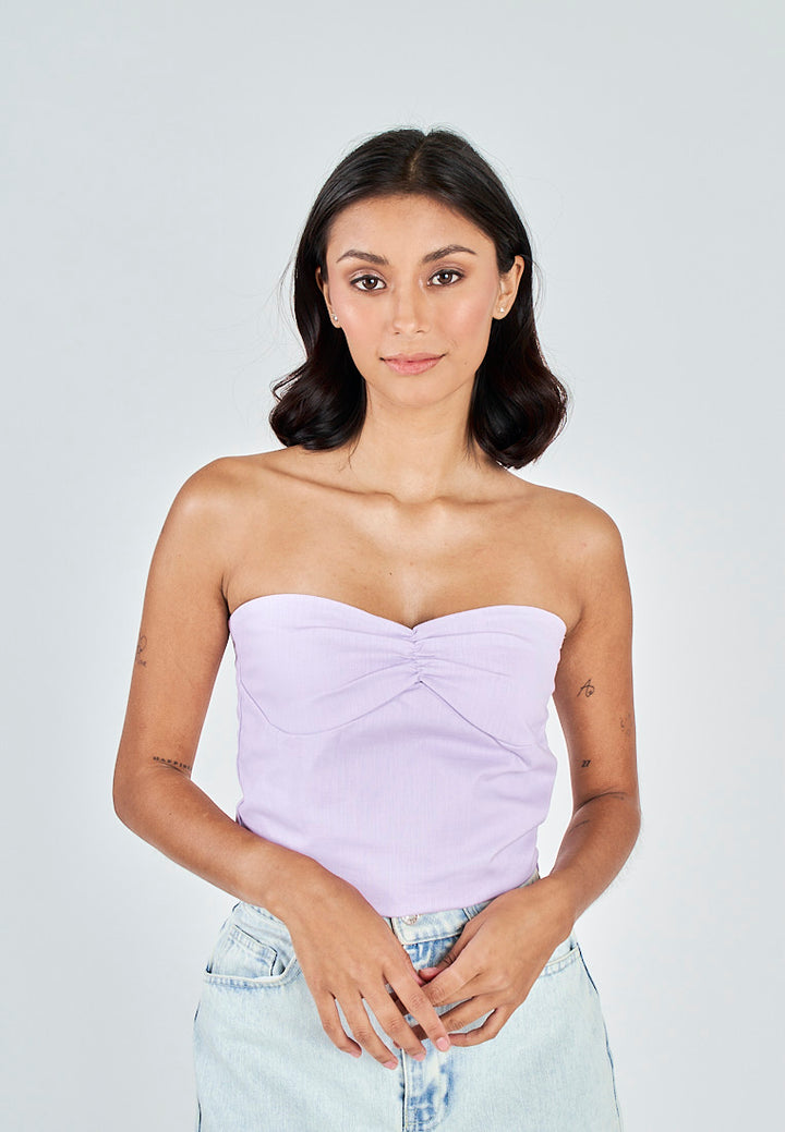 Miri Purple Linen Sweetheart Neckline Smock Back Side Zipper Tube Top