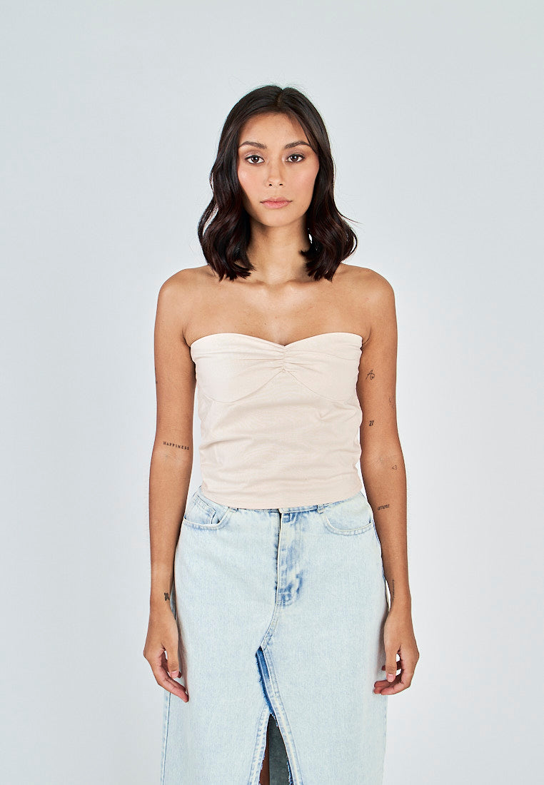 Miri Off White Linen Sweetheart Neckline Smock Back Side Zipper Tube Top