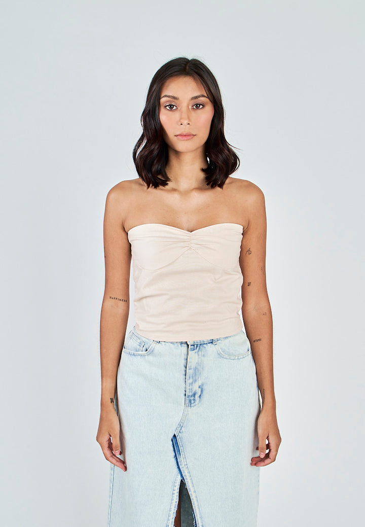 Miri Off White Linen Sweetheart Neckline Smock Back Side Zipper Tube Top