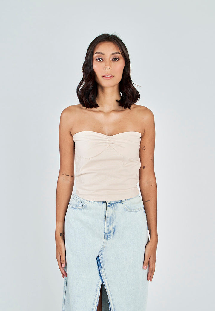 Miri Off White Linen Sweetheart Neckline Smock Back Side Zipper Tube Top