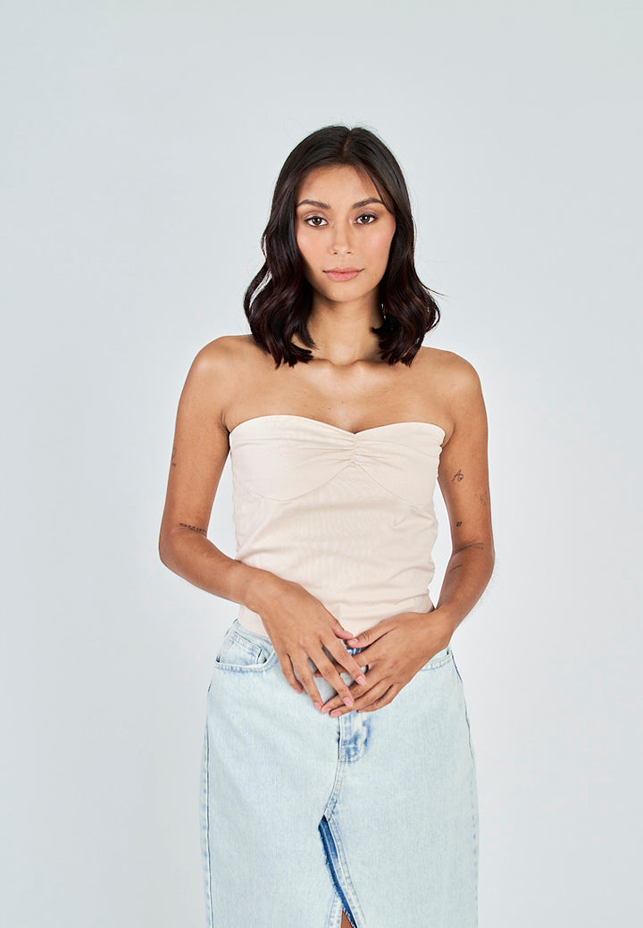 Miri Off White Linen Sweetheart Neckline Smock Back Side Zipper Tube Top