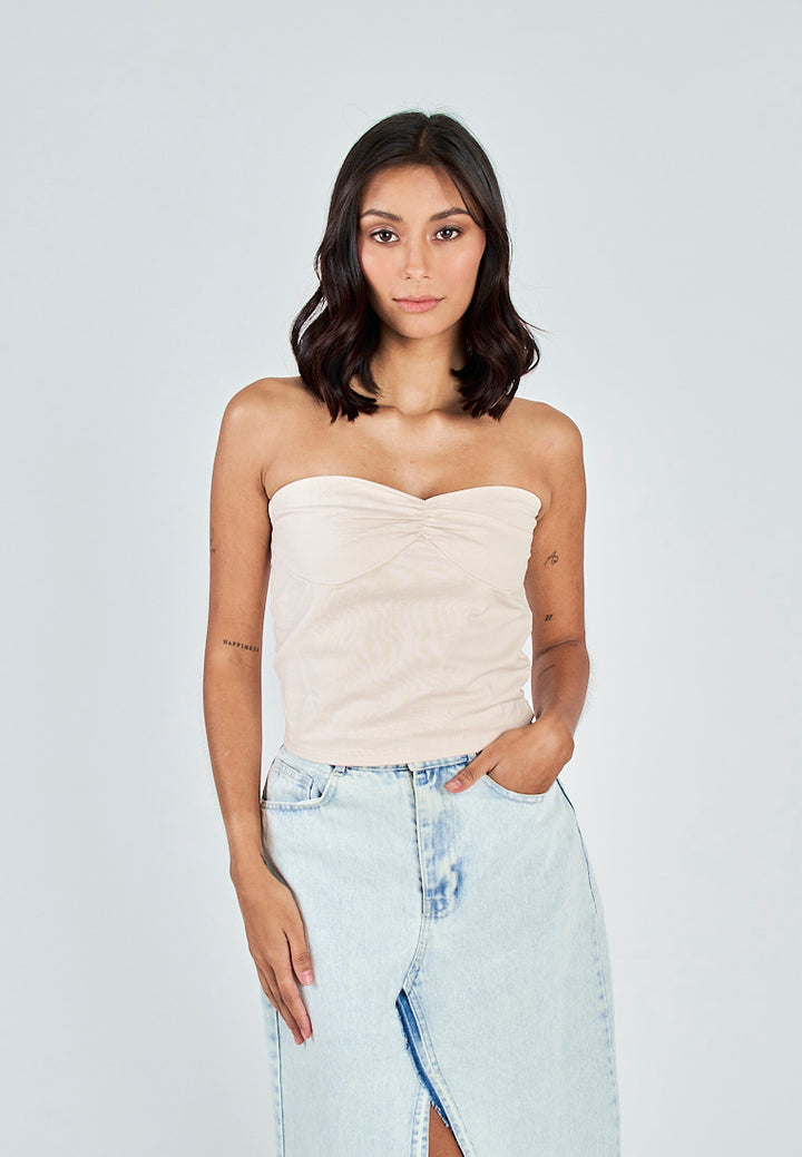 Miri Off White Linen Sweetheart Neckline Smock Back Side Zipper Tube Top