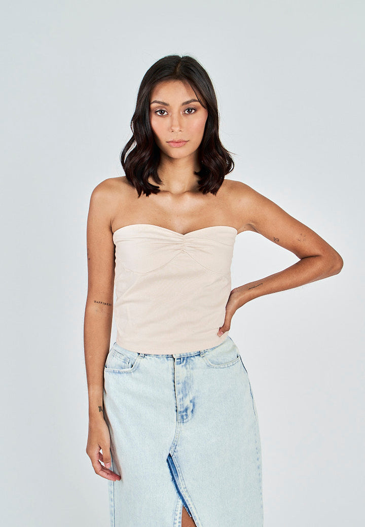 Miri Off White Linen Sweetheart Neckline Smock Back Side Zipper Tube Top
