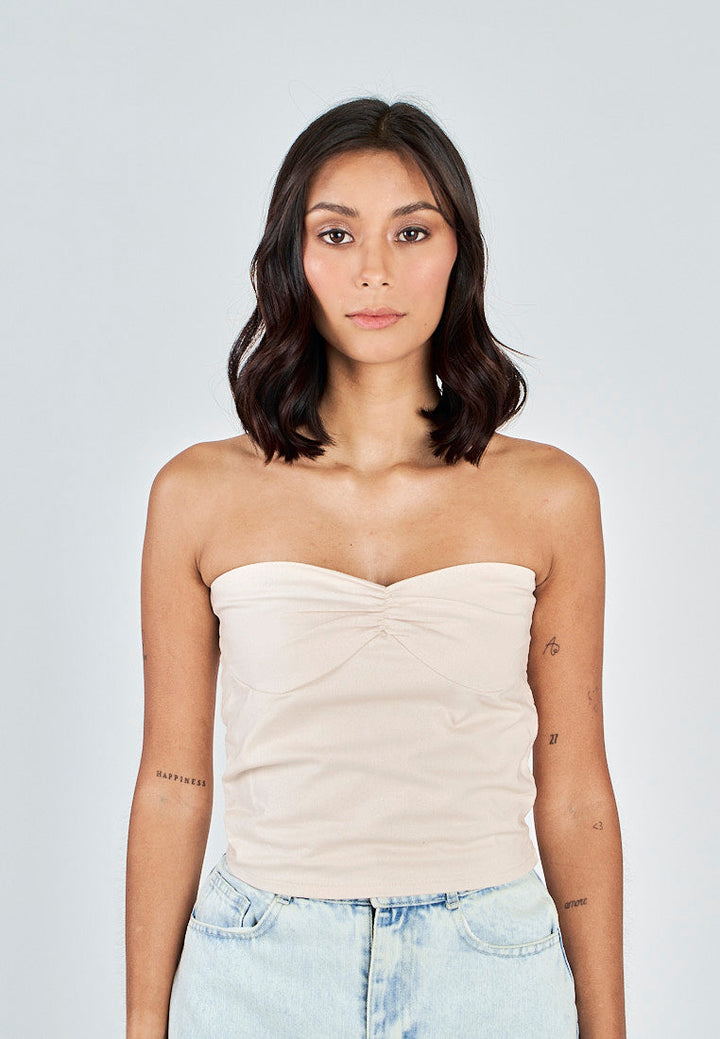 Miri Off White Linen Sweetheart Neckline Smock Back Side Zipper Tube Top