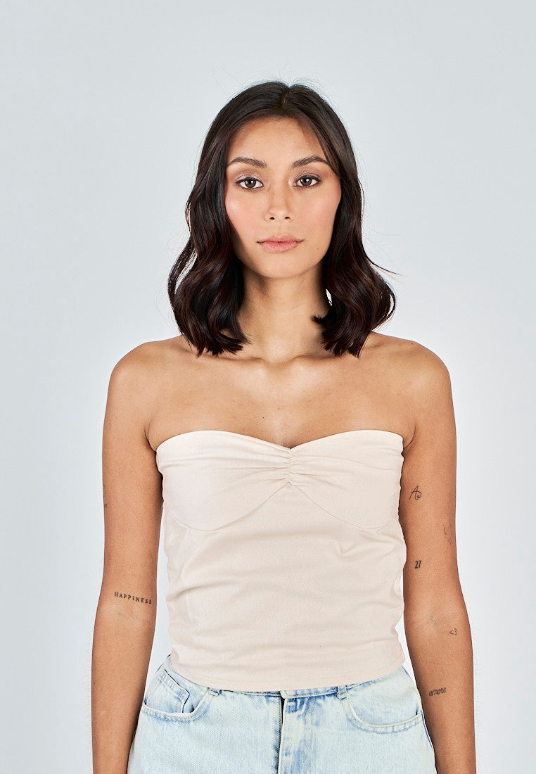 Miri Off White Linen Sweetheart Neckline Smock Back Side Zipper Tube Top