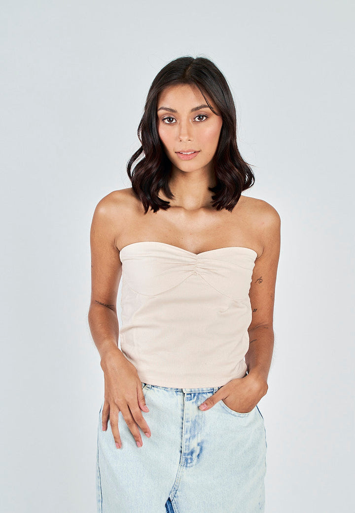 Miri Off White Linen Sweetheart Neckline Smock Back Side Zipper Tube Top