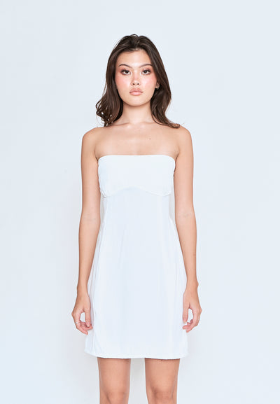 Kaguya White Lined Underbust Smock Zipper Back Tube Mini Dress
