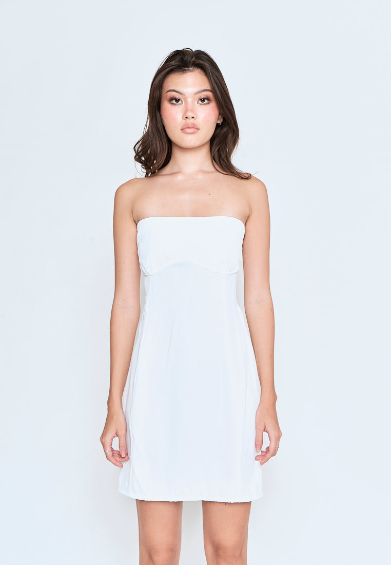 Kaguya White Lined Underbust Smock Zipper Back Tube Mini Dress