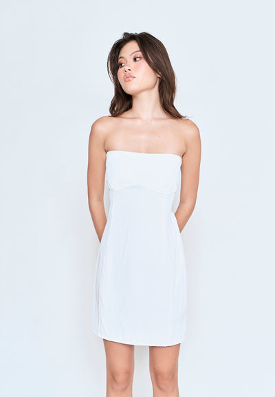 Kaguya White Lined Underbust Smock Zipper Back Tube Mini Dress