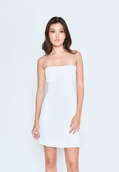Kaguya White Lined Underbust Smock Zipper Back Tube Mini Dress