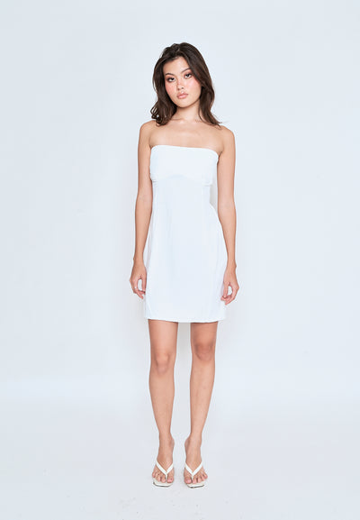 Kaguya White Lined Underbust Smock Zipper Back Tube Mini Dress