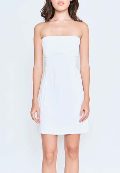 Kaguya White Lined Underbust Smock Zipper Back Tube Mini Dress