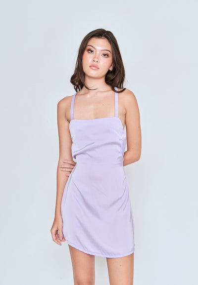 Harake Purple Sleeveless Criss Cross Back Side Zipper Mini Dress