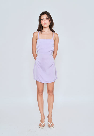 Harake Purple Sleeveless Criss Cross Back Side Zipper Mini Dress