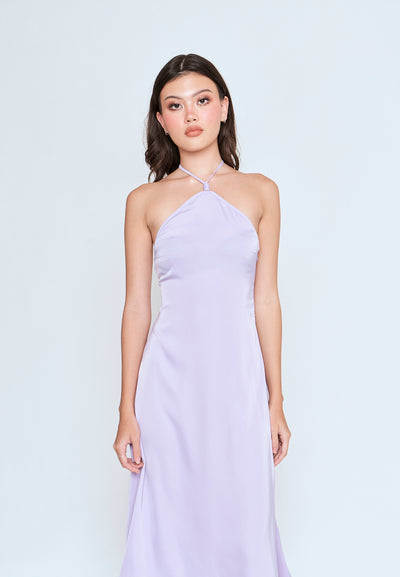 Ursula Purple Sleeveless Side Zipper Open Back Halter Midi Dress