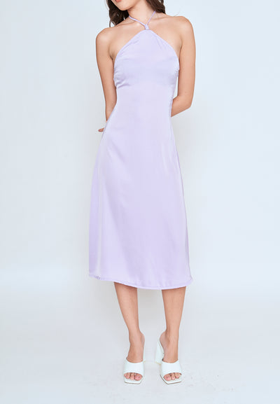Ursula Purple Sleeveless Side Zipper Open Back Halter Midi Dress