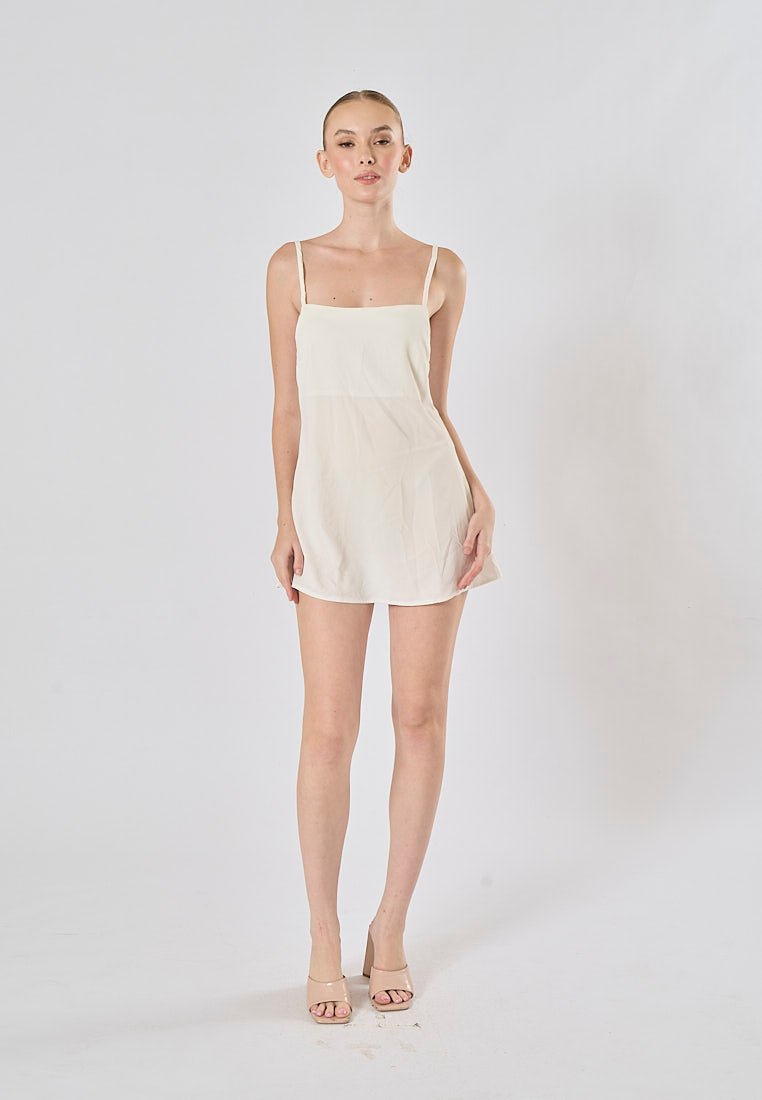 Taja Milky White Deep Square Neck Mini Dress