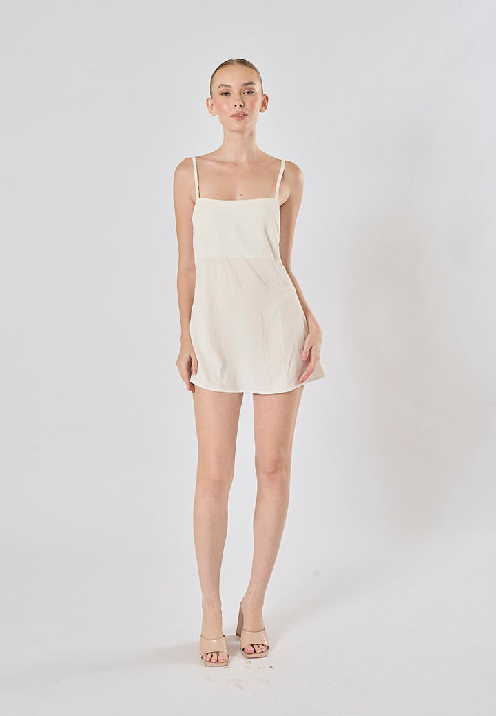 Taja Milky White Deep Square Neck Mini Dress