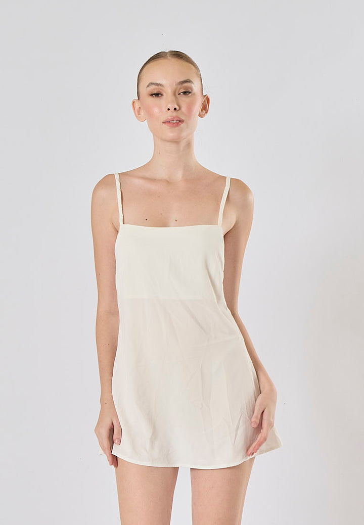 Taja Milky White Deep Square Neck Mini Dress
